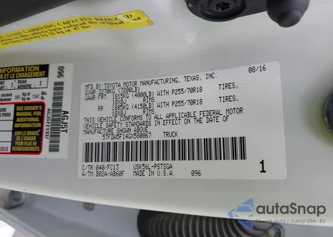 2016 Toyota Tundra Sr5 5.7L V8 from USA, damaged, VIN 5TFDW5F14GX580867